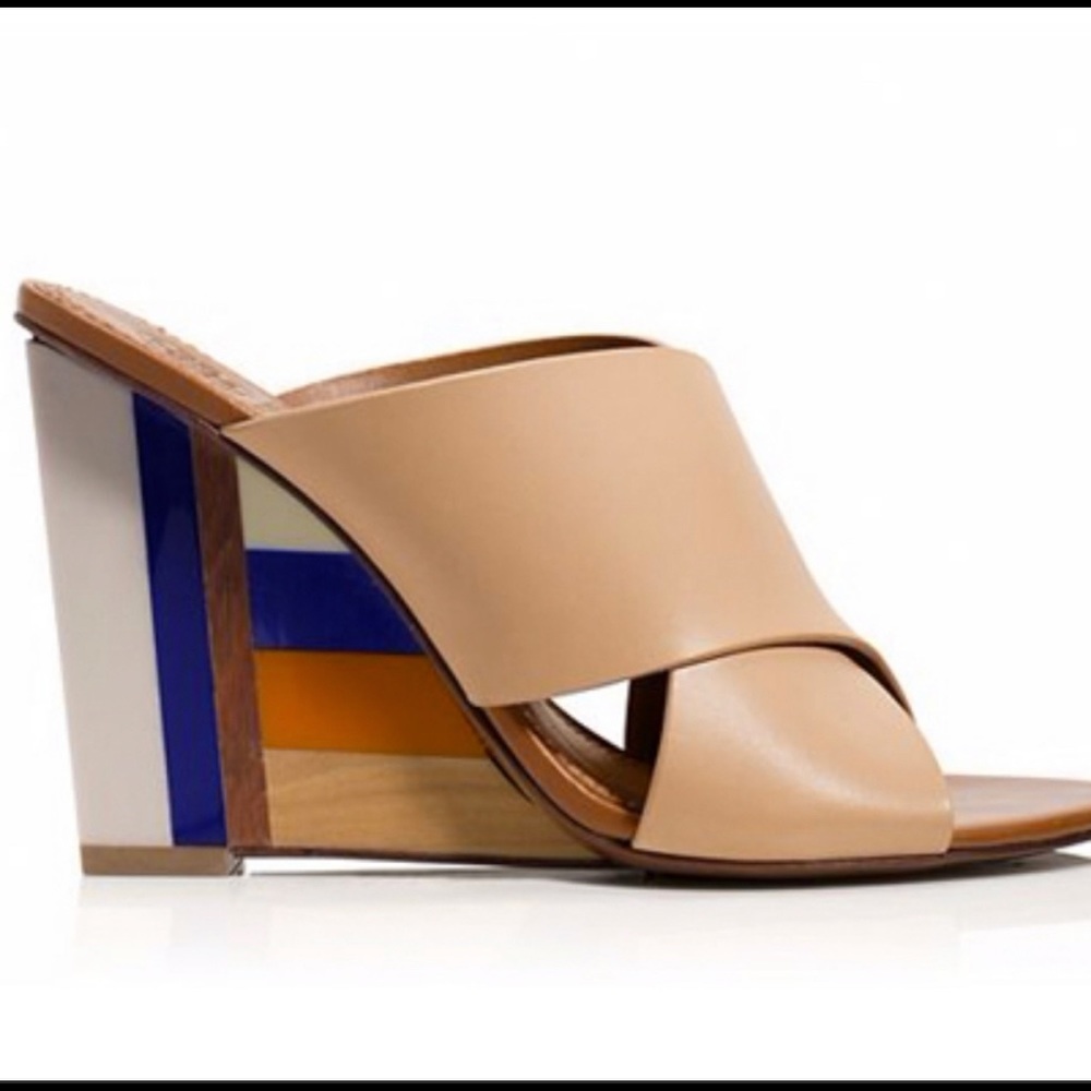 Criss Cross Slip On Mules Color Block Heel Wedge … - image 3